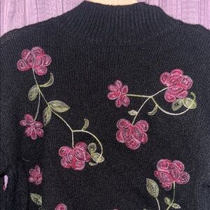 Floral Embroidered Black Sweater